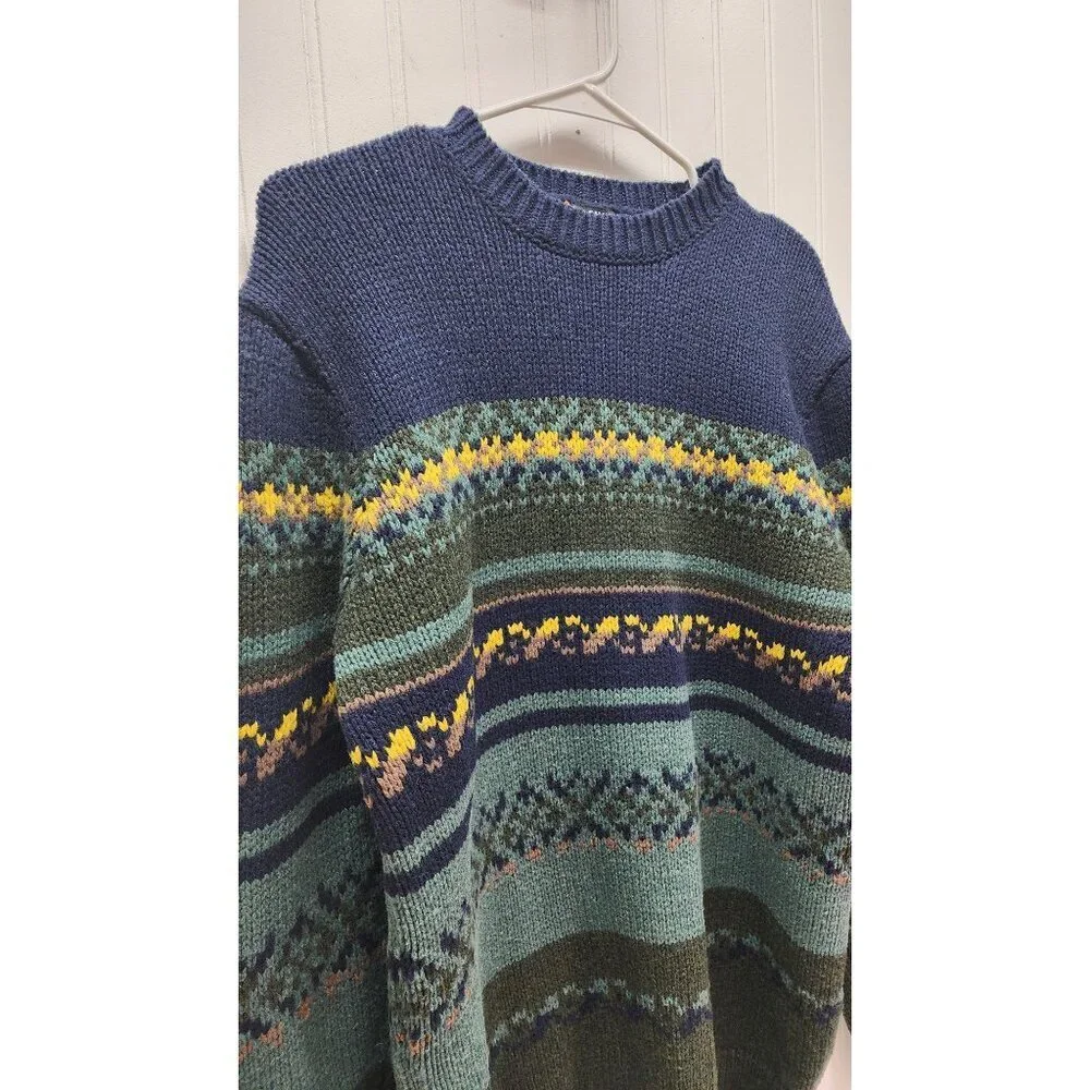 CHUP Vintage-Inspired Crewneck Knit Sweater With Multicolor Nordic Stripes & Pat - Picture 3 of 10